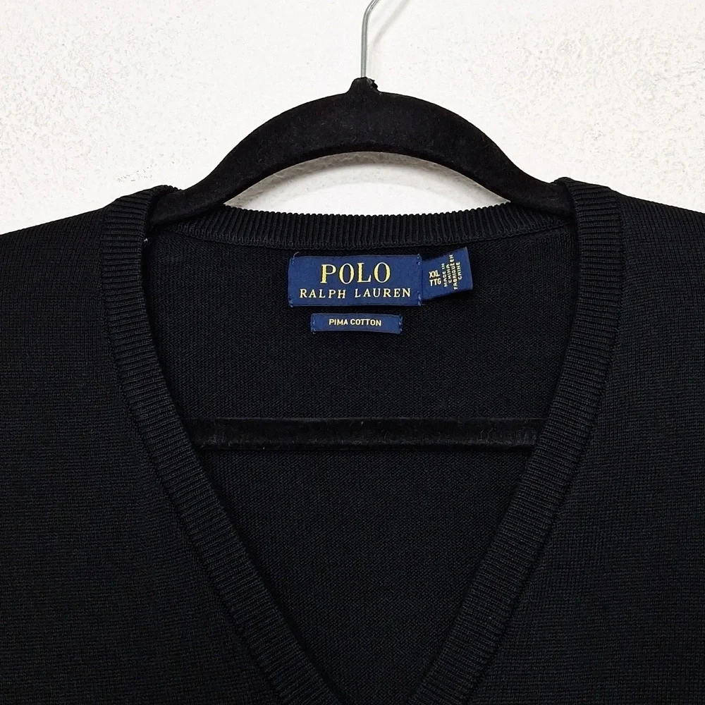 Polo by Ralph Lauren Men's Quiet Luxury Preppy Black V-Neck Sweater Size XXL
